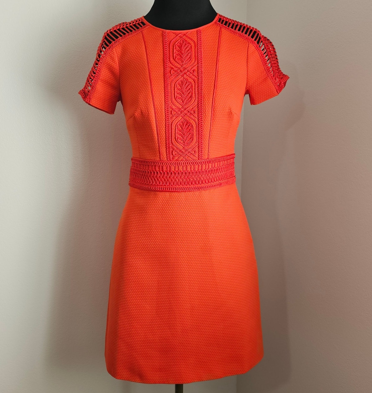 Euc Karen Millen Orange Lattice Braiding Party Cocktail Shift Mini Dress Us 4